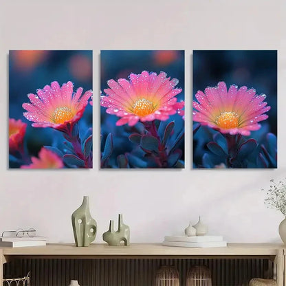 3pcs Soft Pastel Pink Flowers With Green Perfect Wall Art Set Canvas Framed 40x60cm - High Quality Print 100% Australian Made Wall Canvas Ready to Hang