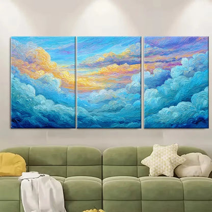 3pcs Blue Ocean Sunset And Sunrise Sky Metal Print Ready to Hang Art