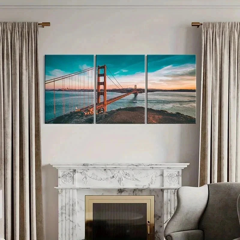 3pcs Golden Gate Bridge Iconic Architecture Wall Art Set Canvas Framed 40x60cm - High Quality Print 100% Australian Made Wall Canvas Ready to Hang - Bella Home Decor
