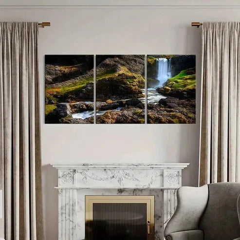 3pcs Creek Mountains and Waterfall Wall Art Canvas Unframed – High Quality Print 100% Australian Made Wall Canvas - Bella Home Decor