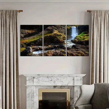 3pcs Creek Mountains and Waterfall Wall Art Canvas Unframed – High Quality Print 100% Australian Made Wall Canvas - Bella Home Decor