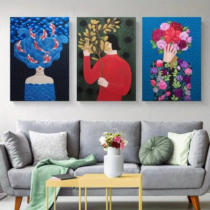 3pcs Koi Fish Hair  Wall Art Set Canvas Framed 50x70cm - High Quality Print 100% Australian Made Wall Canvas Ready to Hang
