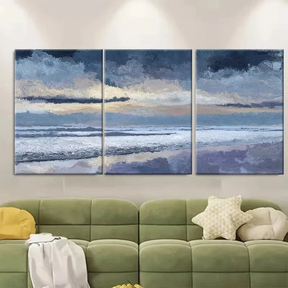 3pcs Misty Beach at Dusk Surreal Wall Art Set Canvas Framed 50x70cm - High Quality Print 100% Australian Made Wall Canvas Ready to Hang
