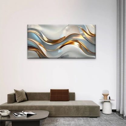 Gold Silvery Swirl Abstract Wall Art Canvas Office Home Room Framed 120x60cm