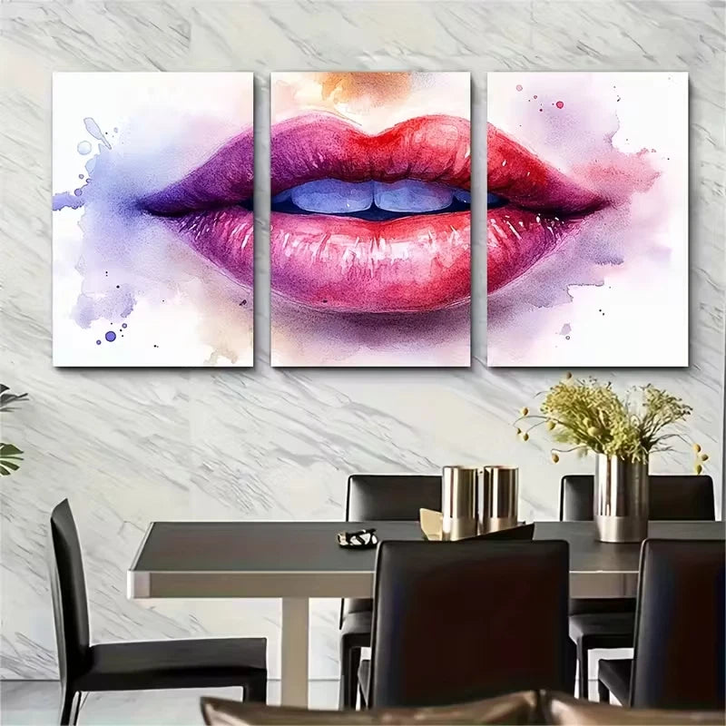 3pcs , Watercolour Lips Metal Print Ready to Hang Art - Bella Home Decor