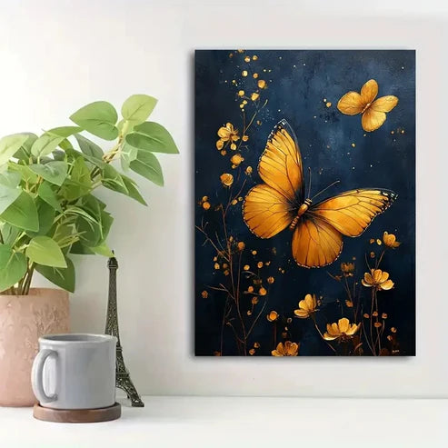 Beautiful Navy & Golden Vintage Botanical Painting 60x90cm Metal Print Ready to Hang