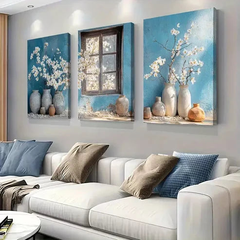 3pcs White Blossom Flowers-Vintage Floral Wall Art Canvas Unframed - High Quality Print 100% Australian Made Wall Canvas