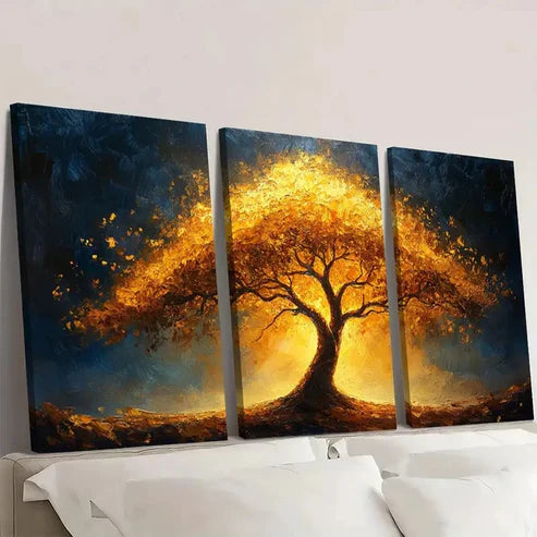 3pcs Golden Tree Vibrant Abstract VG Wall Art Set Canvas Unframed - High Quality Print 100% Australian Made Wall Canvas - Bella Home Decor