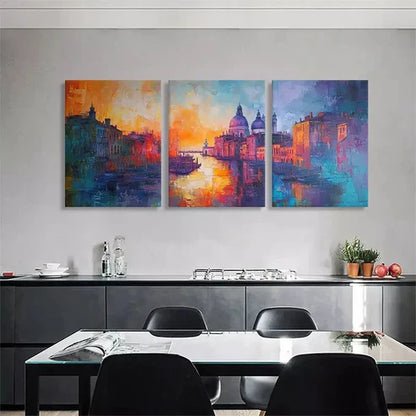 3pcs Venice Cityscape Sunset Colorful Wall Art Canvas Unframed - High Quality Print 100% Australian Made Wall Canvas