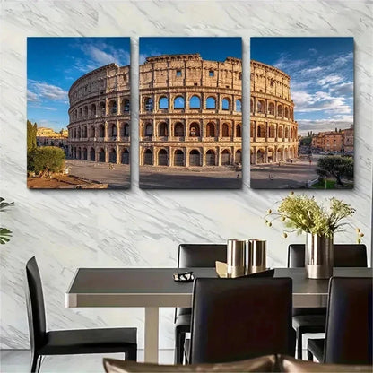 3pcs Dole Far Colosseum Rome Italy Perfect Wall Art Set Canvas Framed 50x70cm - High Quality Print 100% Australian Made Wall Canvas Ready to Hang - Bella Home Decor