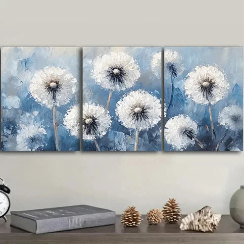 3pcs White Dandelions White Snow Nature Flor Wall Art Set Canvas Unframed - High Quality Print 100% Australian Made Wall Canvas