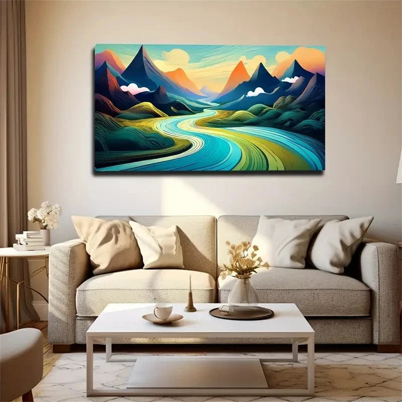 Mountain River Abstract Wall Art Canvas Office Home Room Framed 120x60cm