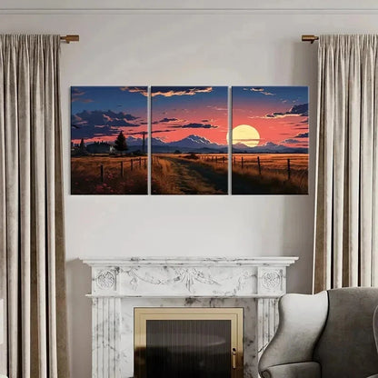 3pcs Sunset Village Country Road Landscape Wall Art Set Canvas Framed 40x60cm - High Quality Print 100% Australian Made Wall Canvas Ready to Hang - Bella Home Decor
