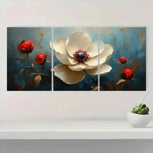 3pcs Original White Flower OL Wall Art Set Canvas Unframed - High Quality Print 100% Australian Made Wall Canvas - Bella Home Decor