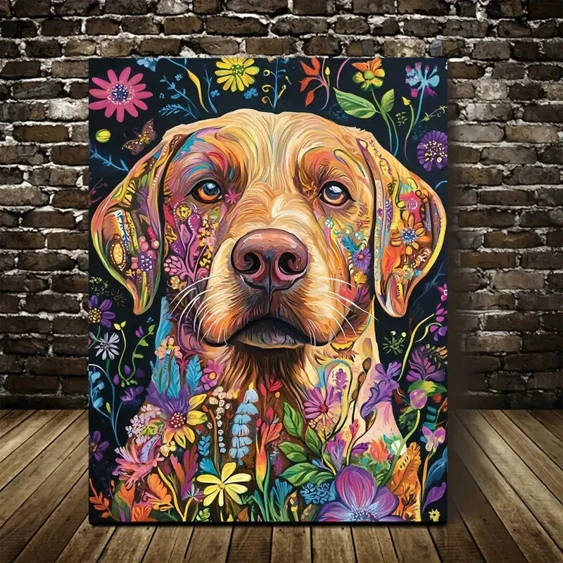 Vibrant Labrador Retriever Colorful Floral Desig 40x60cm Metal Print Ready to Hang