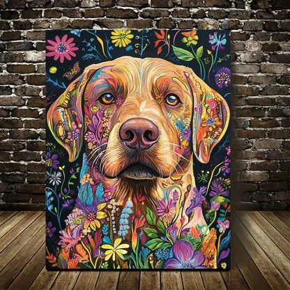 Vibrant Labrador Retriever Colorful Floral Desig 40x60cm Metal Print Ready to Hang