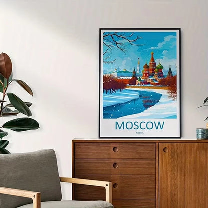 A Snowy Day At Saint Basil's Moscow  Travel Poster Print Wall Art