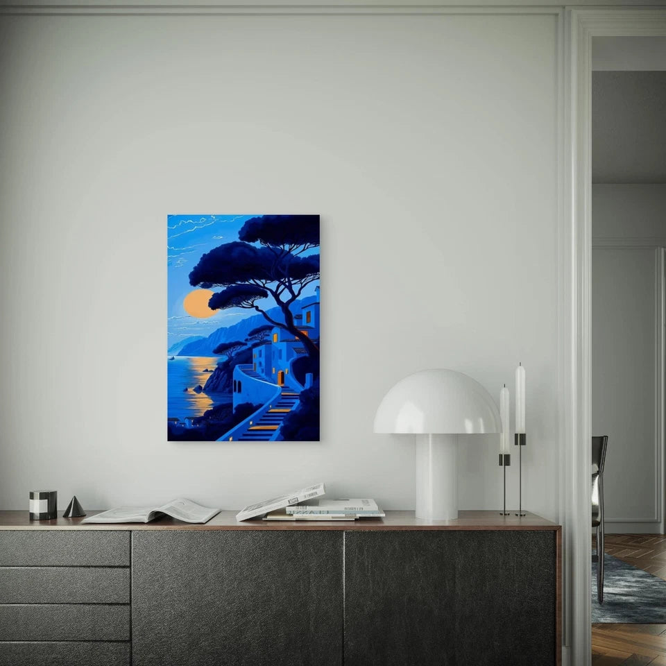 Vibrant Blue Coastal Scene Metal Print Ready to Hang