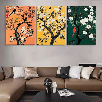 3pcs Floral Tree Bird Elegant Blossom Perfect  Wall Art Set Canvas Unframed - High Quality Print 100% Australian Made Wall Canvas