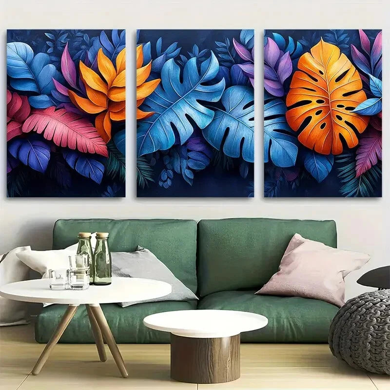 3pcs Vibrant Tropical Leaf Jungle Scene Metal Print Ready to Hang Art - Bella Home Decor