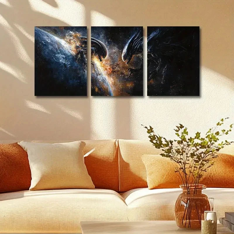 3pcs Cosmic Space & Alien Design Metal Print Ready to Hang Art