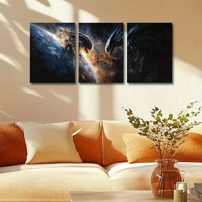 3pcs Cosmic Space & Alien Design Metal Print Ready to Hang Art
