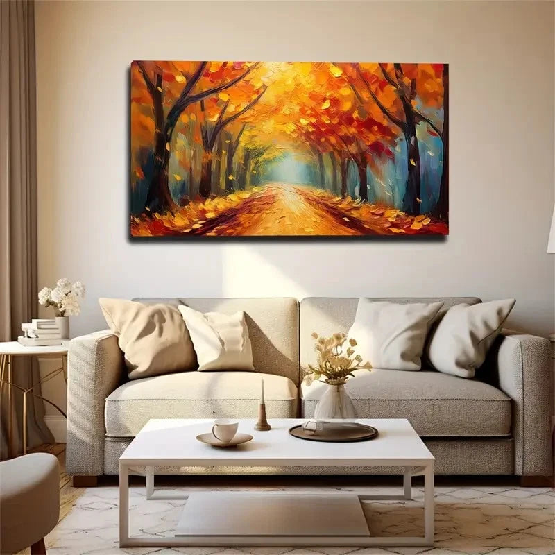 Obscure Autumn Road Wall Art Canvas Office Home Room Framed 120x60cm