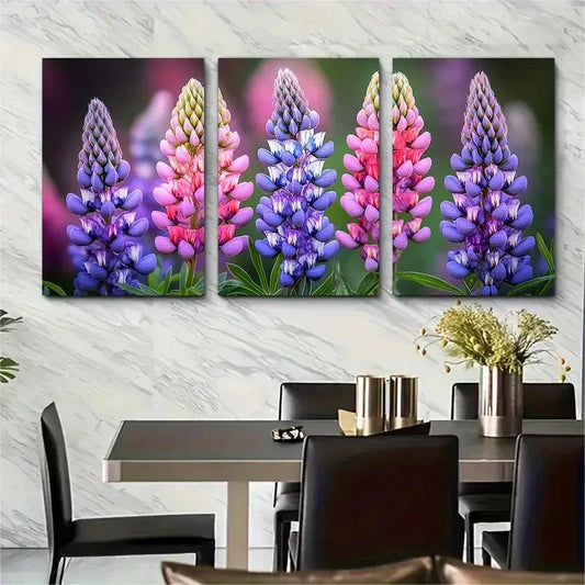 3pcs Vibrant Lupine Wildflower Meadow Perfect Wall Art Set Canvas Framed 60x90cm - High Quality Print 100% Australian Made Wall Canvas Ready to Hang
