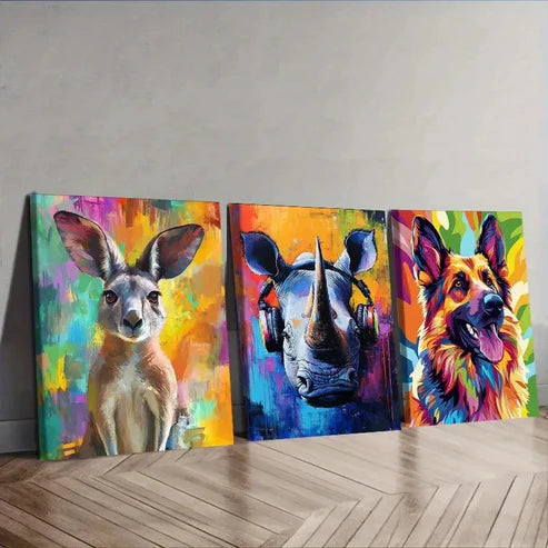 3pcs Three animals Wall Art Set Canvas Unframed - High Quality Print 100% Australian Made Wall Canvas - Bella Home Decor