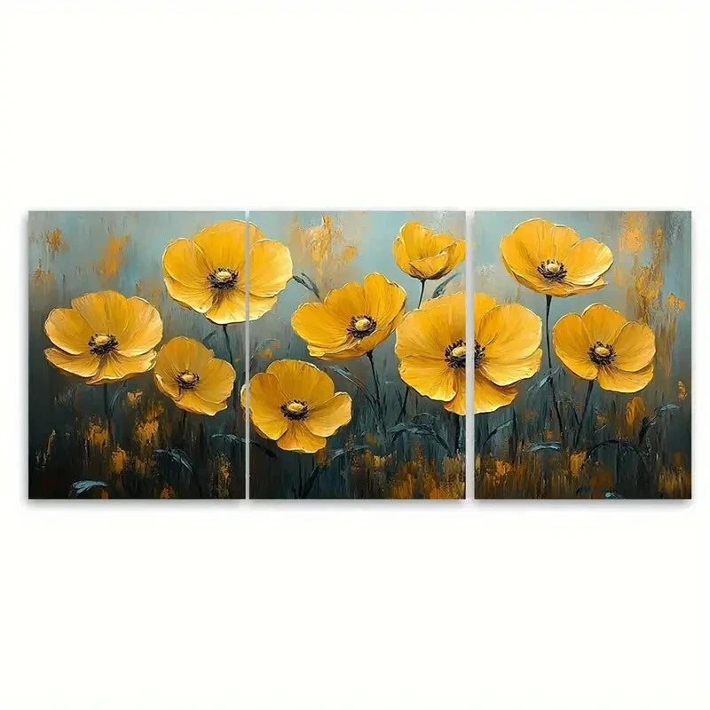 3pcs Vibrant Yellow Buttercup Flower R T   Wall Art Set Canvas Framed 40x60cm - High Quality Print 100% Australian Made Wall Canvas Ready to Hang - Bella Home Decor