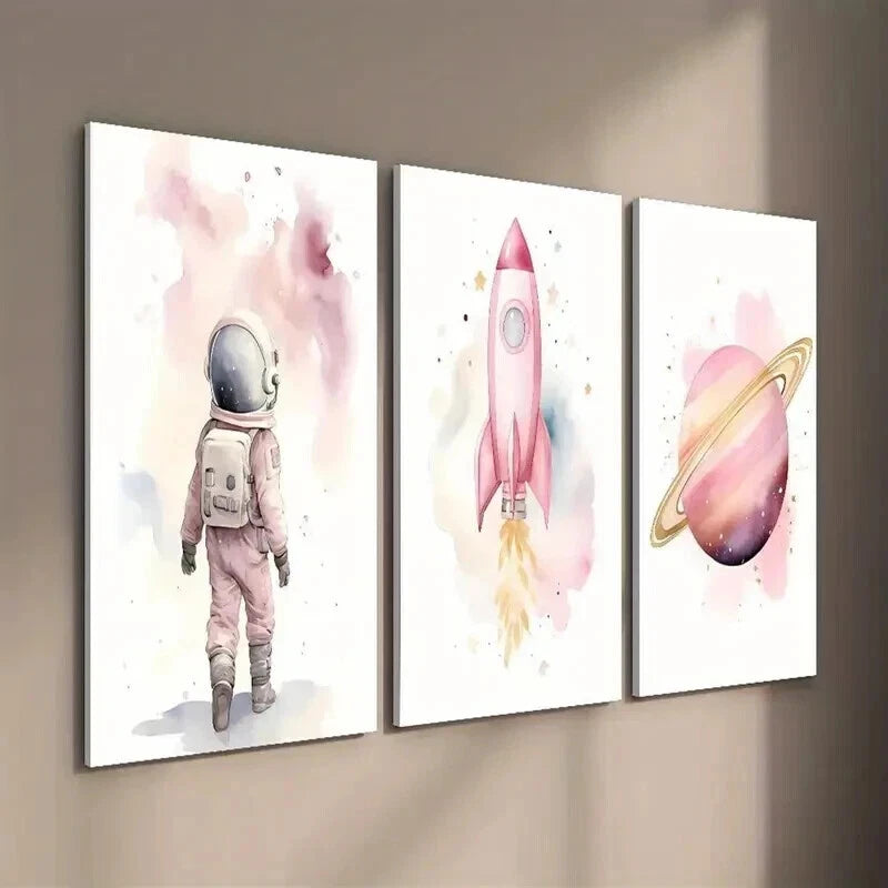 3pcs Astronaut & Rocket Themes Wall Art Set Canvas Framed 50x70cm - High Quality Print 100% Australian Made Wall Canvas Ready to Hang