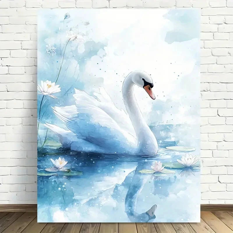 Beautiful Elegant Swan Watercolor Painting 40x60cm Metal Print Ready to Hang - Bella Home Decor