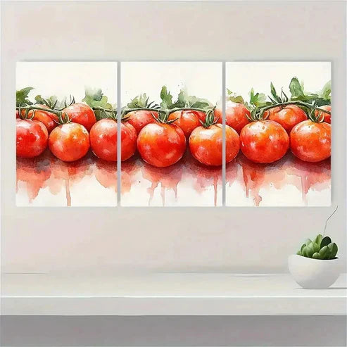 3pcs Tomato Watercolor Rustic Tomatoes Perfect Wall Art Canvas Unframed - High Quality Print 100% Australian Made Wall Canvas
