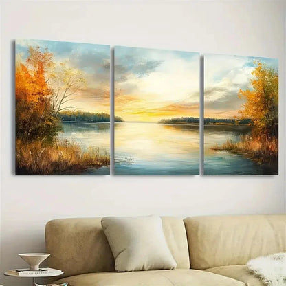 3pcs Lake Oologah Oklahoma Wall Art Set Canvas Framed 50x70cm - High Quality Print 100% Australian Made Wall Canvas Ready to Hang - Bella Home Decor