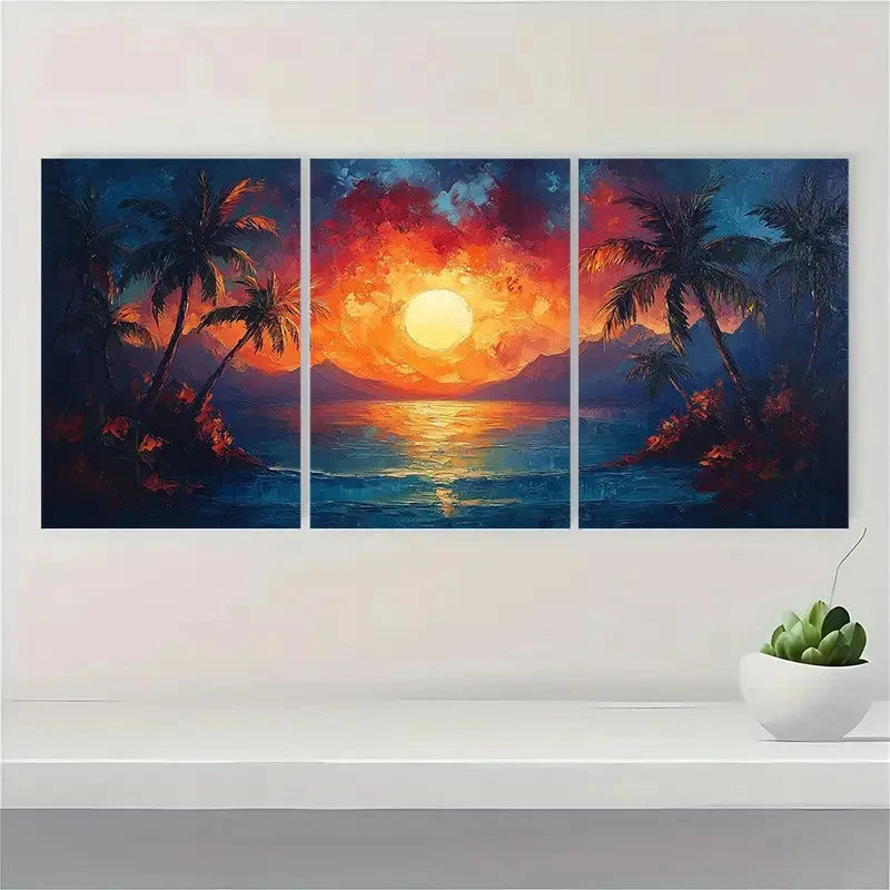 3pcs Abstract Landscape Art Palm Trees GH    Framed Wall Art Set Canvas Framed 50x70cm - High Quality Print 100% Australian Made Wall Canvas Ready to Hang - Bella Home Decor