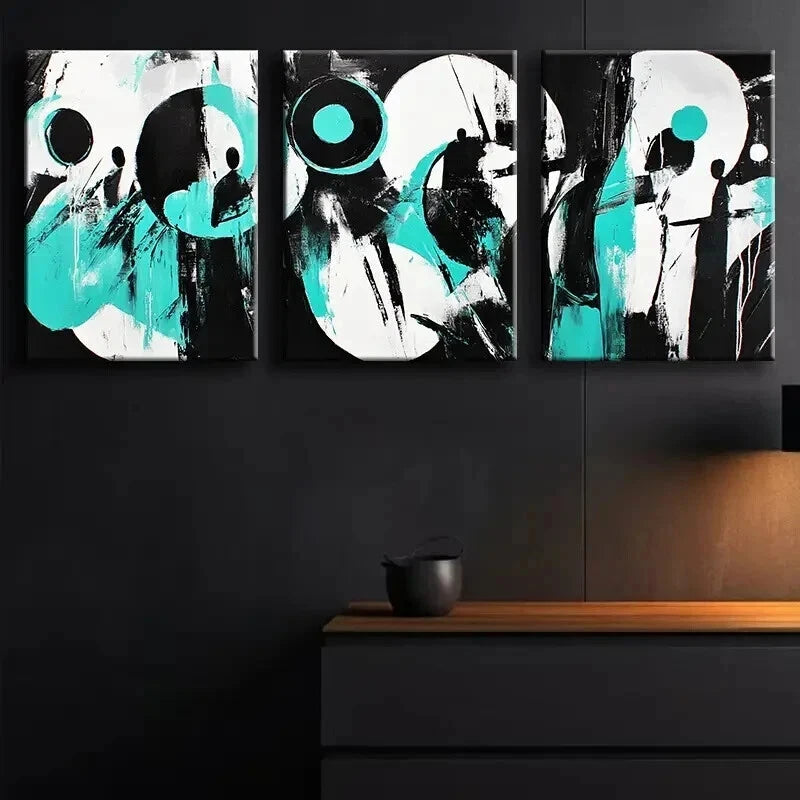 3pcs Modern Abstract Black Teal Modern Perfect Wall Art Set Canvas Framed 60x90cm - High Quality Print 100% Australian Made Wall Canvas Ready to Hang