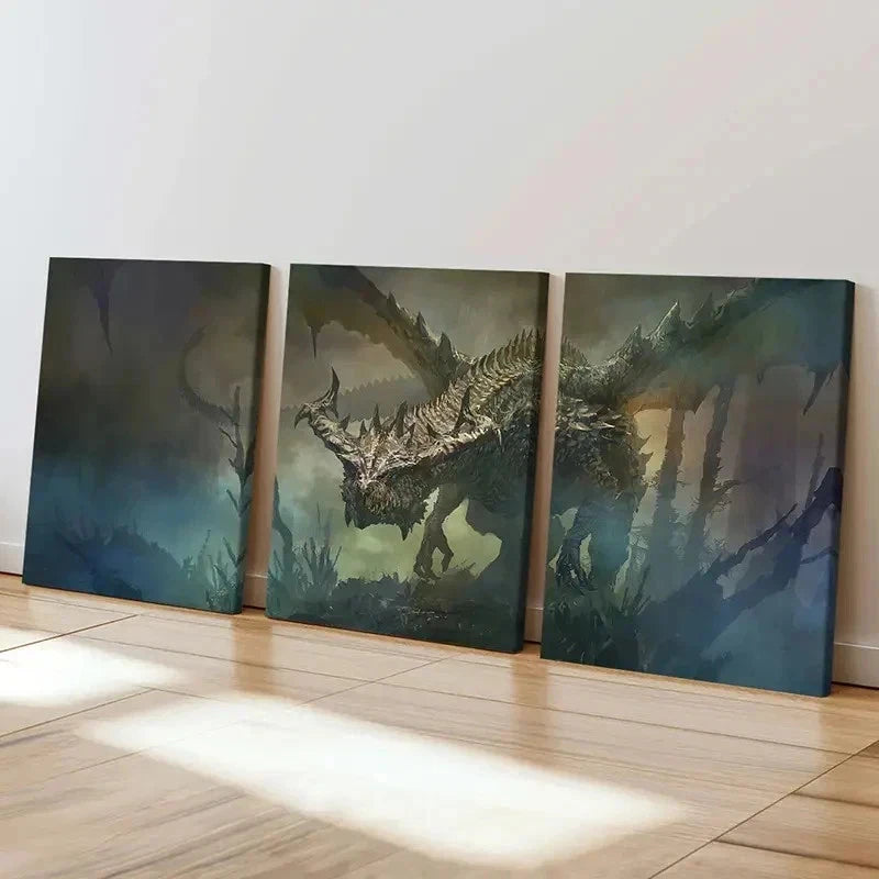 3pcs Fantasy Creatures & Dragons Wall Art Set Canvas Framed 40x60cm - High Quality Print 100% Australian Made Wall Canvas Ready to Hang - Bella Home Decor