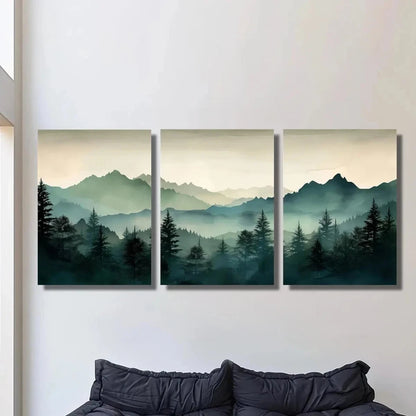 3pcs Green Mountains and Forest Metal Print Ready to Hang Art - Bella Home Decor