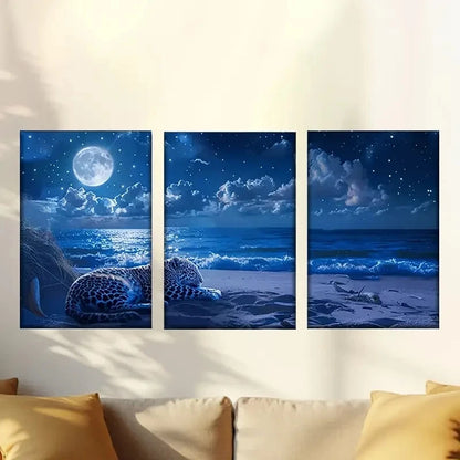 3pcs Leopard on The Beach Wall Art Set Canvas Framed 40x60cm - High Quality Print 100% Australian Made Wall Canvas Ready to Hang