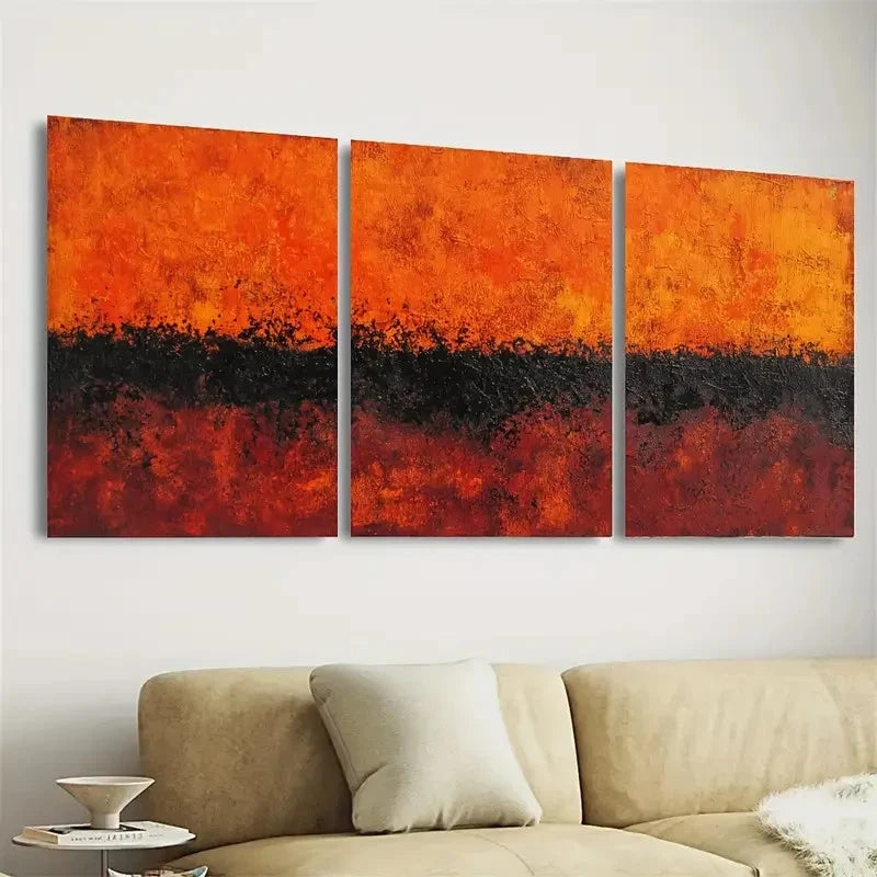 3pcs Orange Minimalist Modern Knife Stroke Art Wall Art Set Canvas Framed 40x60cm - High Quality Print 100% Australian Made Wall Canvas Ready to Hang