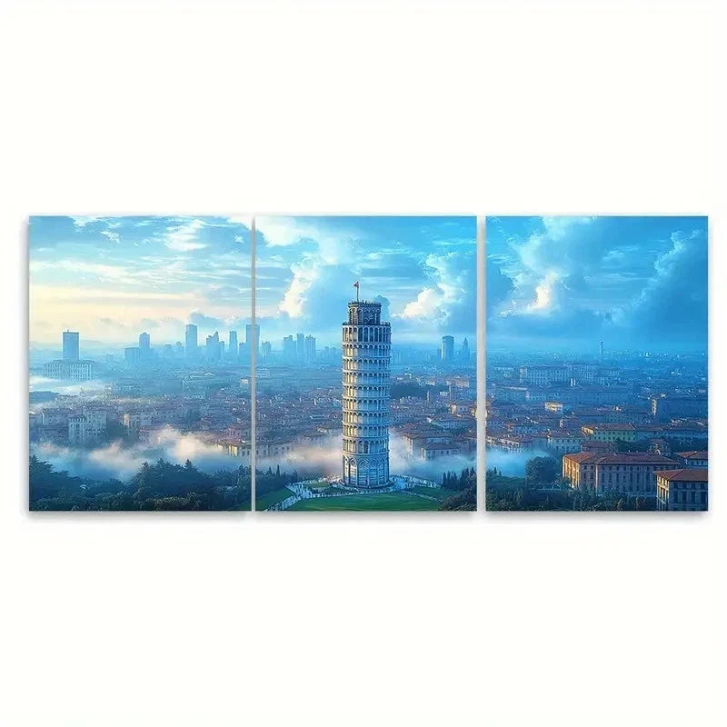 3pcs Leaning Tower of Pisa, an Italian S   Wall Art Set Canvas Framed 40x60cm - High Quality Print 100% Australian Made Wall Canvas Ready to Hang