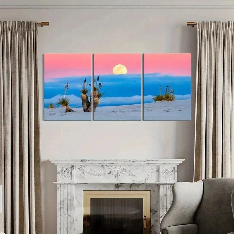 3pcs Moon & Beach Natural Landscape Modern Wall Art Set Canvas Framed 60x90cm - High Quality Print 100% Australian Made Wall Canvas Ready to Hang