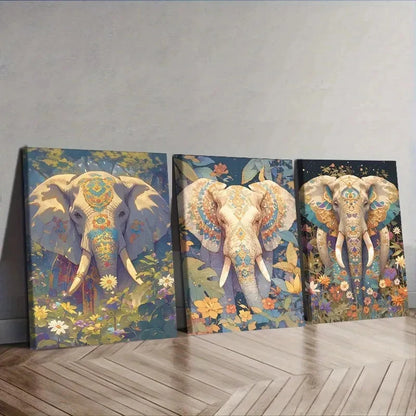 3pcs Featuring an Elephant Wall Art Set Canvas Framed 40x60cm - High Quality Print 100% Australian Made Wall Canvas Ready to Hang