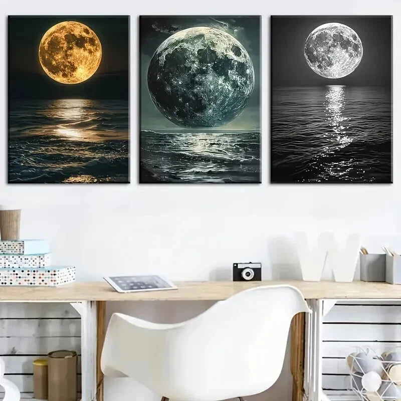 3pcs Night View Planet Ocean Mural Perfect Wall Art Set Canvas Framed 60x90cm - High Quality Print 100% Australian Made Wall Canvas Ready to Hang - Bella Home Decor