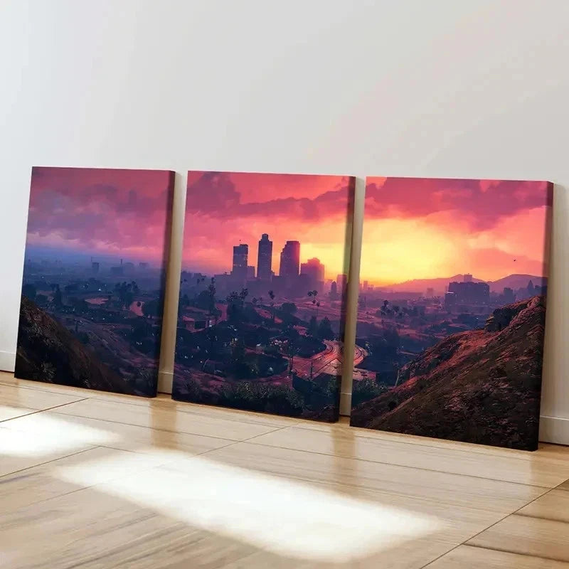 3pcs City Landscape & Sunset Anime Style Wall Art Set Canvas Framed 60x90cm - High Quality Print 100% Australian Made Wall Canvas Ready to Hang - Bella Home Decor