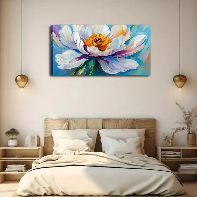 Vibrant White Peony Colorful Wall Art Canvas Office Home Room Framed 120x60cm - Bella Home Decor