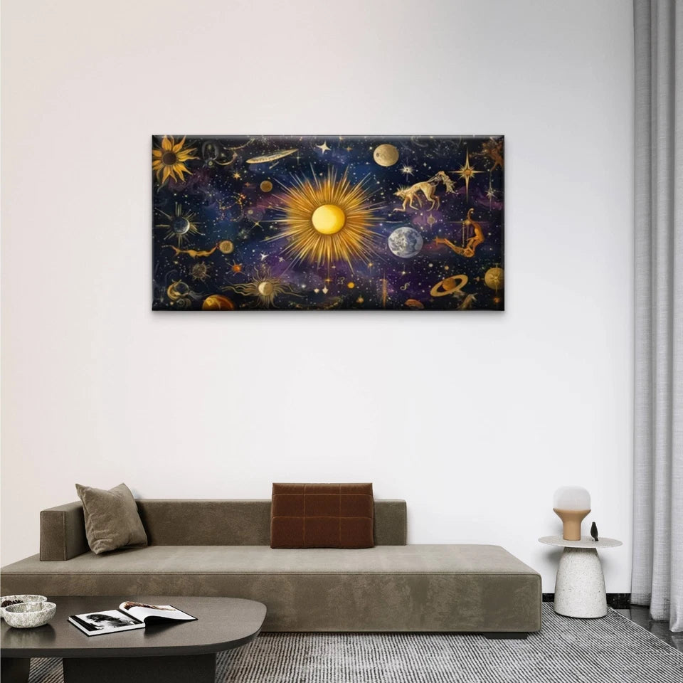 Sunlight Planets Stars Wall Art Canvas Office Home Room Framed 120x60cm