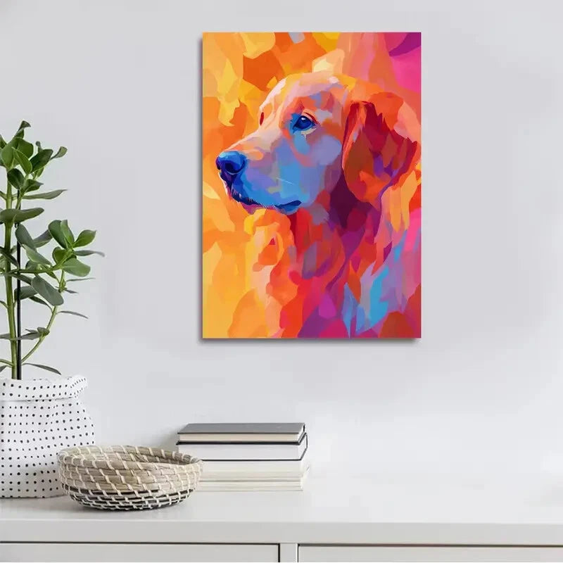 Abstract Art Pet Golden Retrieve Painting 40x60cm Metal Print Ready to Hang - Bella Home Decor