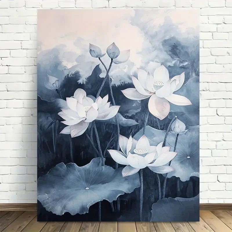 Beautiful Serene Blue & White Botanical Painting 40x60cm Metal Print Ready to Hang - Bella Home Decor
