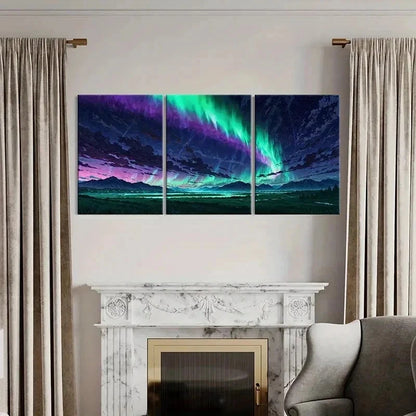 3pcs Anime Aurora Northern Lights Modern Wall Art Set Canvas Framed 40x60cm - High Quality Print 100% Australian Made Wall Canvas Ready to Hang - Bella Home Decor